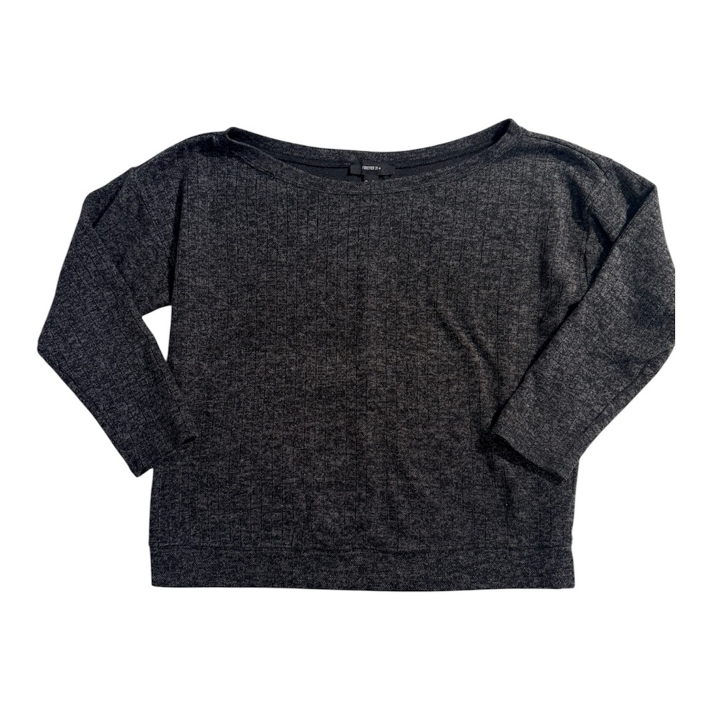 Forever 21+ 1X Ribbed Off-Shoulder Sweater Gray Crewneck Long Sleeve Plus